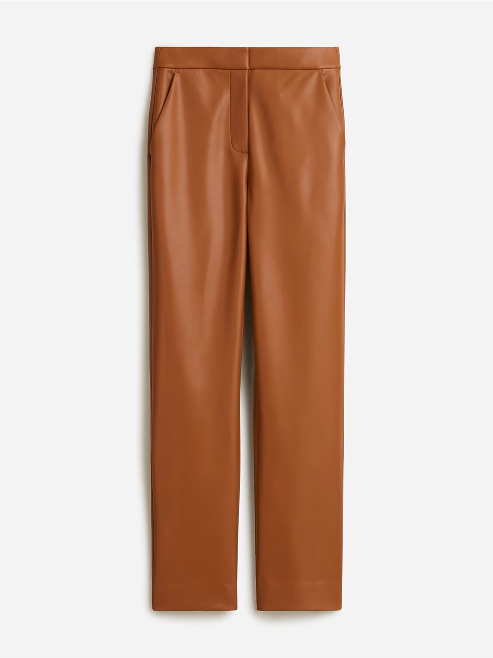 J. Crew Women's Straight-Leg Faux Leather Pants in leather saddle color, size 12